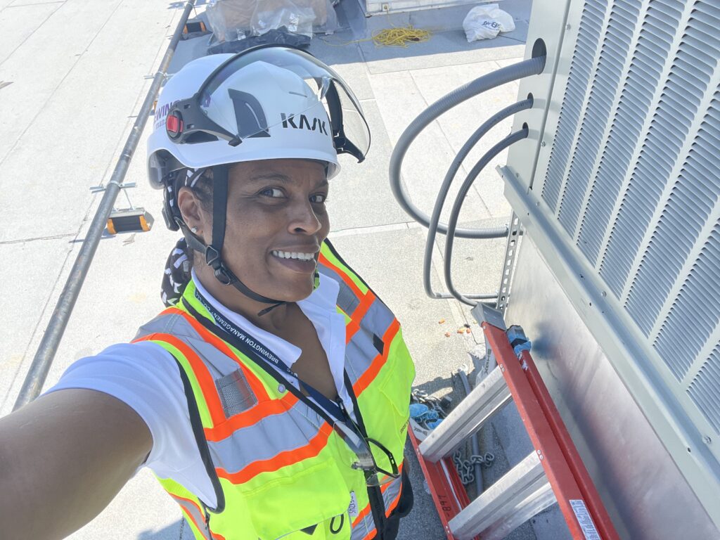 black woman in hard hat